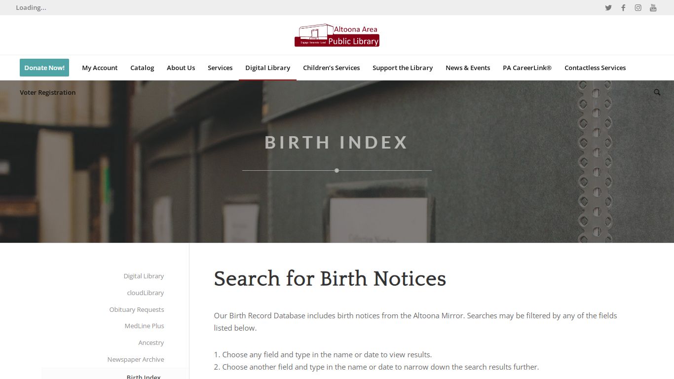 Birth Index - Altoona Area Public Library