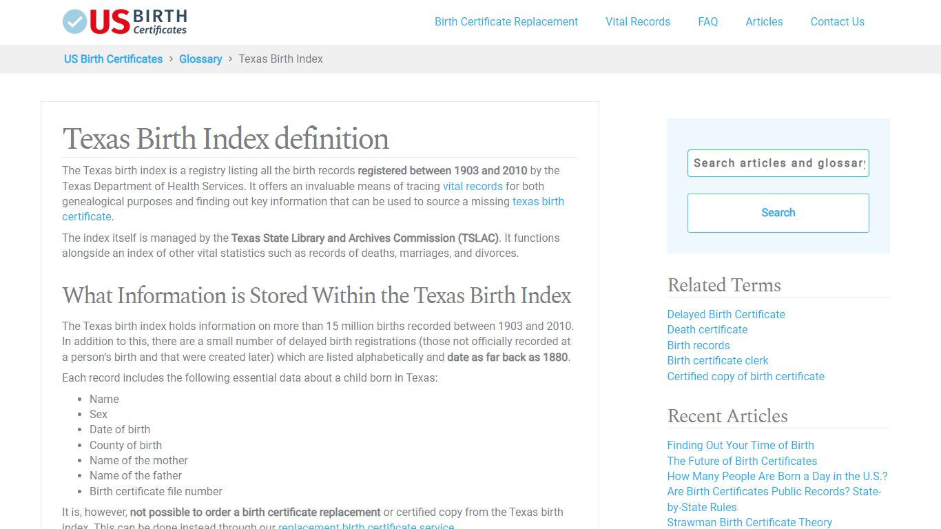 What is the Texas Birth Index? - US Birth Certificates